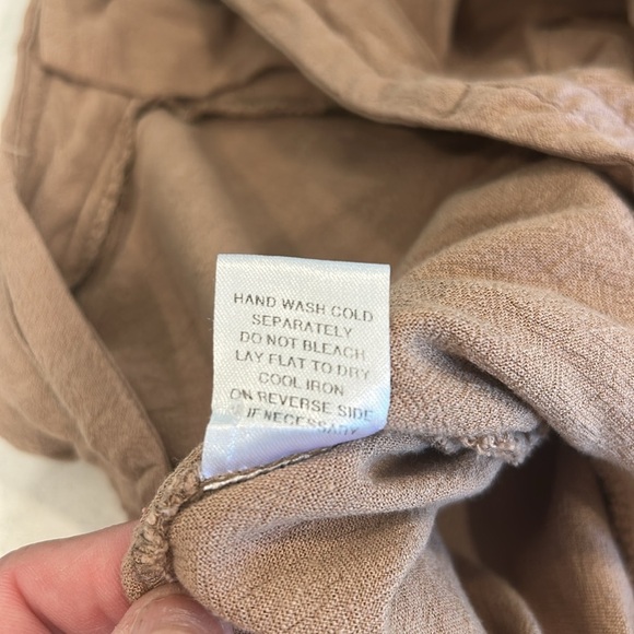 MABLE Women's Wide Leg Linen Blend Tan Pants Cuffed Pleated Medium - Picture 13 of 16